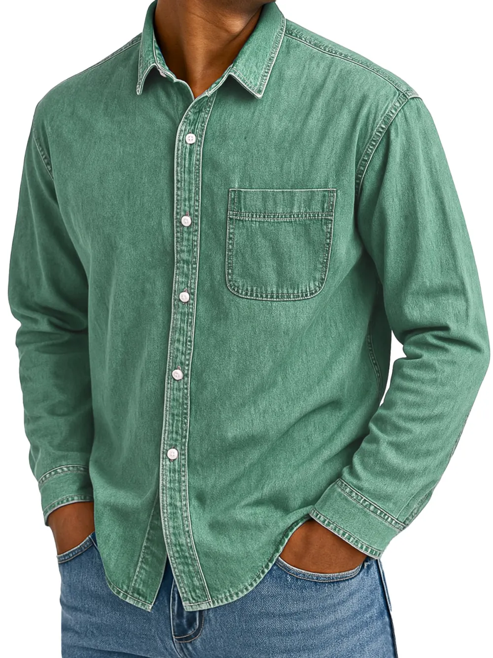 Comfort Fit Long Sleeve Camp Collar Pocket Shirt