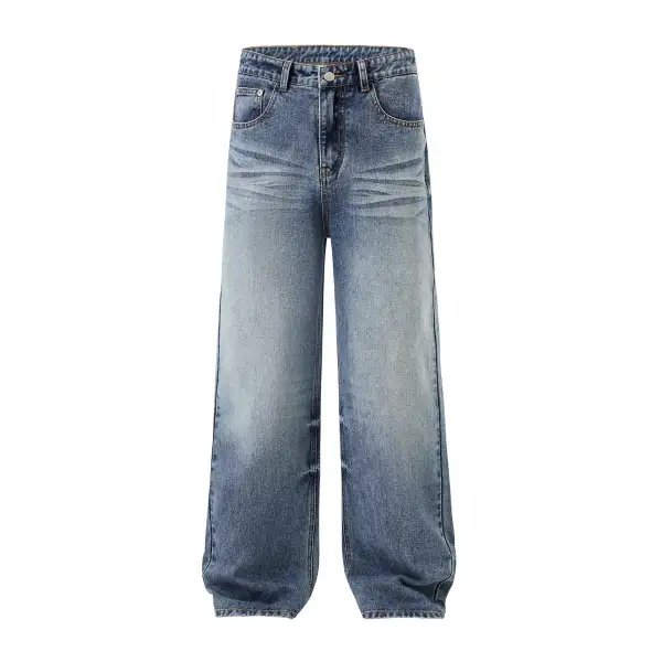 Streamlined Straight Leg Whiskered Denim Jeans