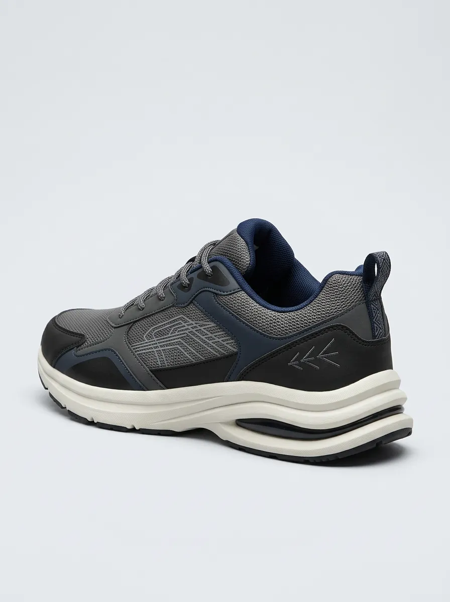 Men's Grey and Navy Paneled Athletic Sneakers
