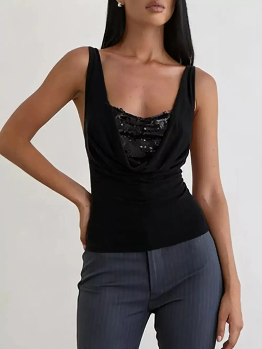 Sequined Ruched Tank Top