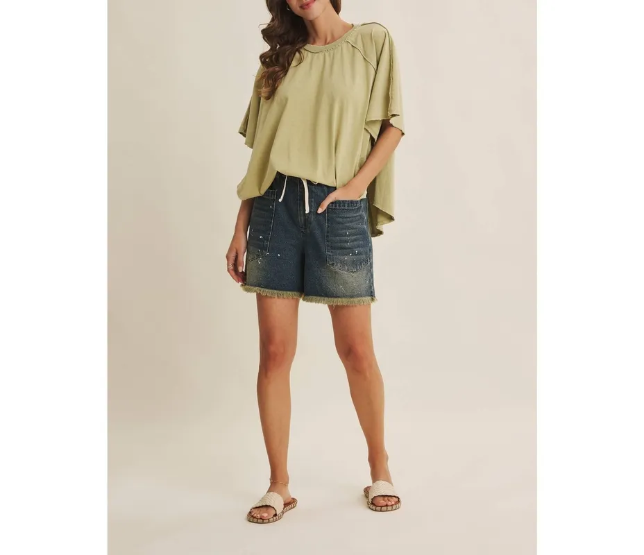 Mineral-Washed Draped Cotton Jersey Top