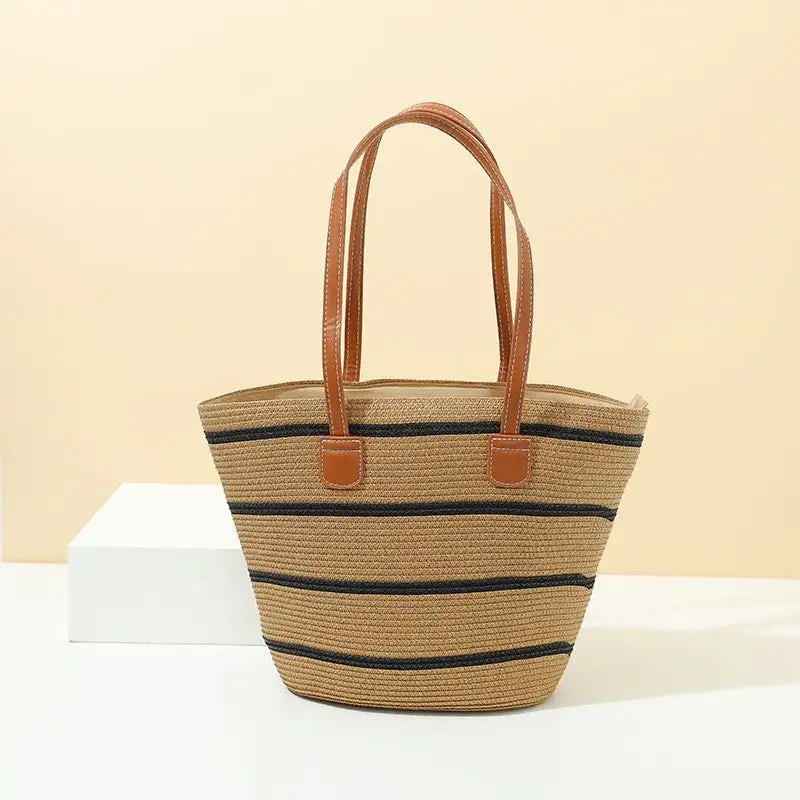 Structured Utility Straw Tote Bag