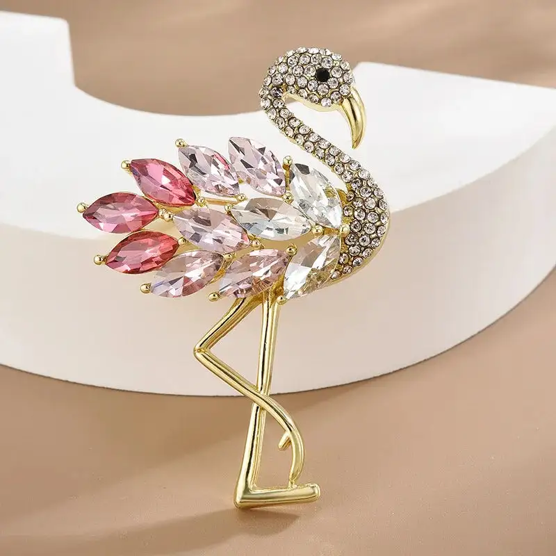 Rhinestone Flamingo Brooch