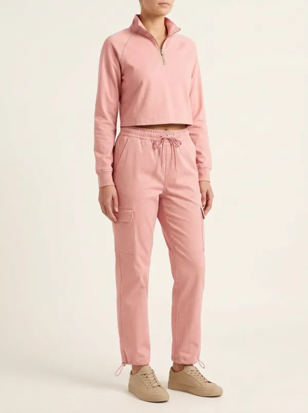Women's Raglan Quarter-Zip Cropped Pullover and Toggle-Hem Cargo Jogger Set