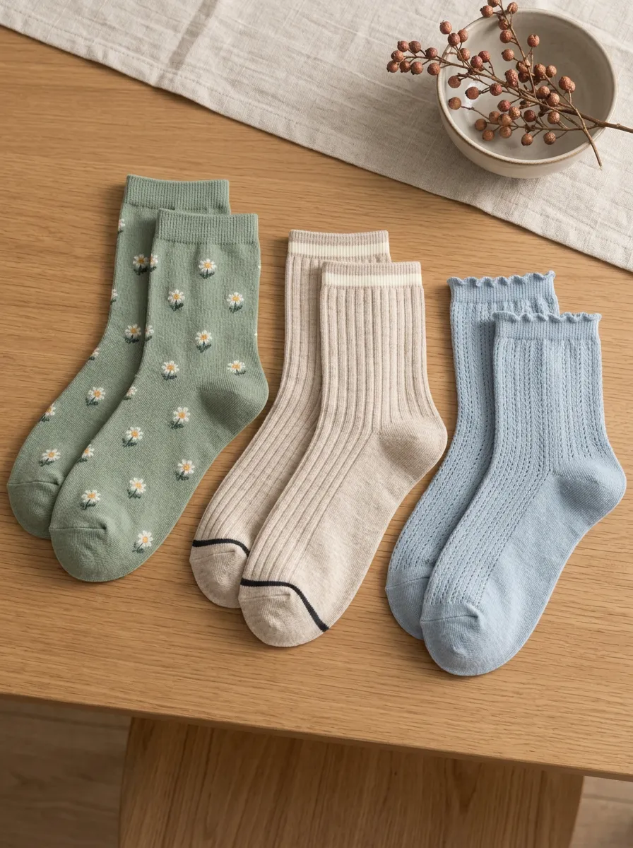 Women's Floral Daisy Ribbed Knit Printed Socks Set