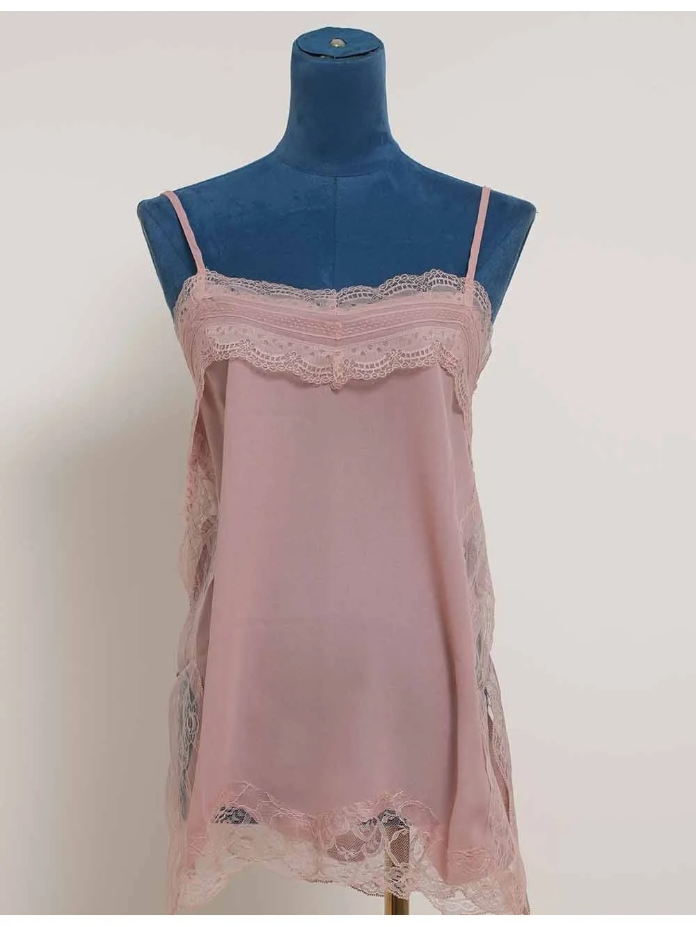 Chic Lace Trim V Neck Side Split Cami Top