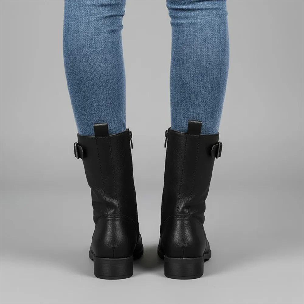 Lace Up Ankle Boots Side Zip Comfortable Flat Boots