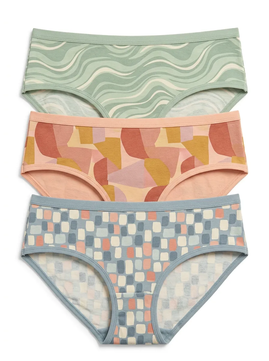 Women's Abstract Geometric Wave Printed Three Pack Briefs Modern Pattern