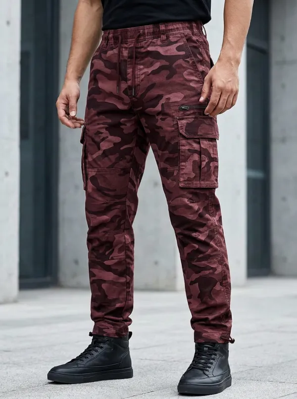 Men's Tactical Style Black Camouflage Printed Cargo Pants