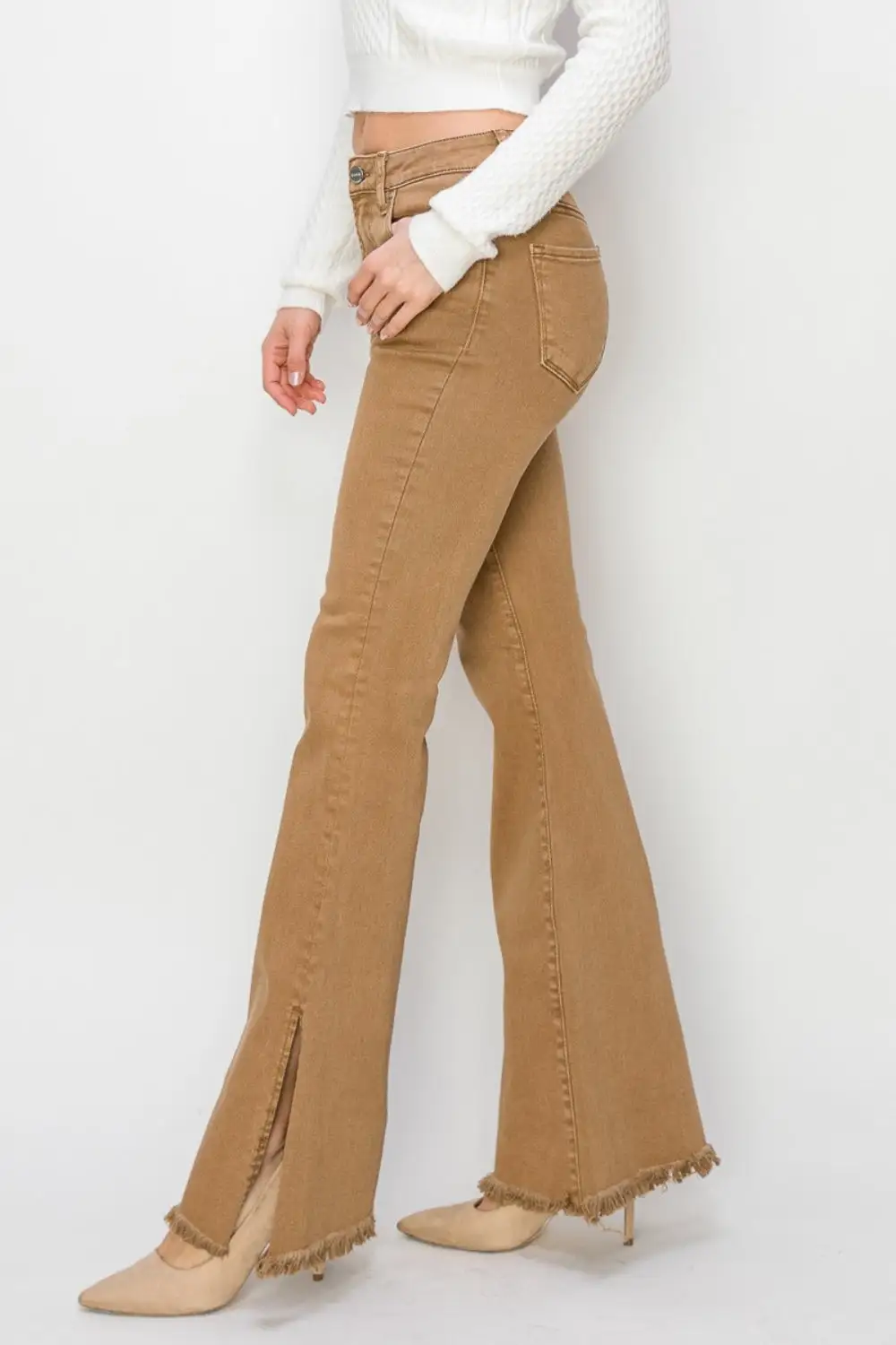 Easy High Waist Flare Leg Slit Denim Jeans