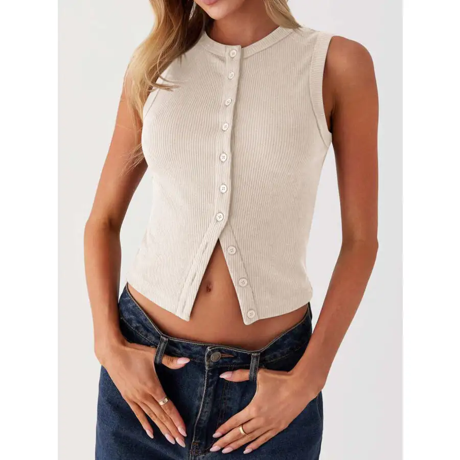 Button Up Round Neck Tank