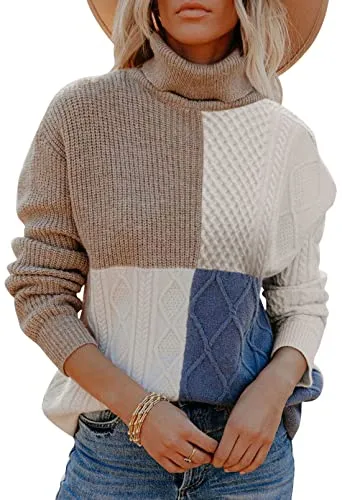 Women's Cable Knit Turtleneck Pullover Sweater