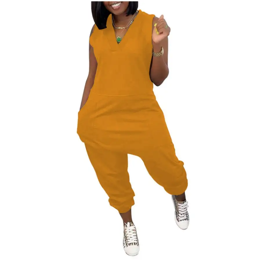 V Neck Pocket Jumpsuit