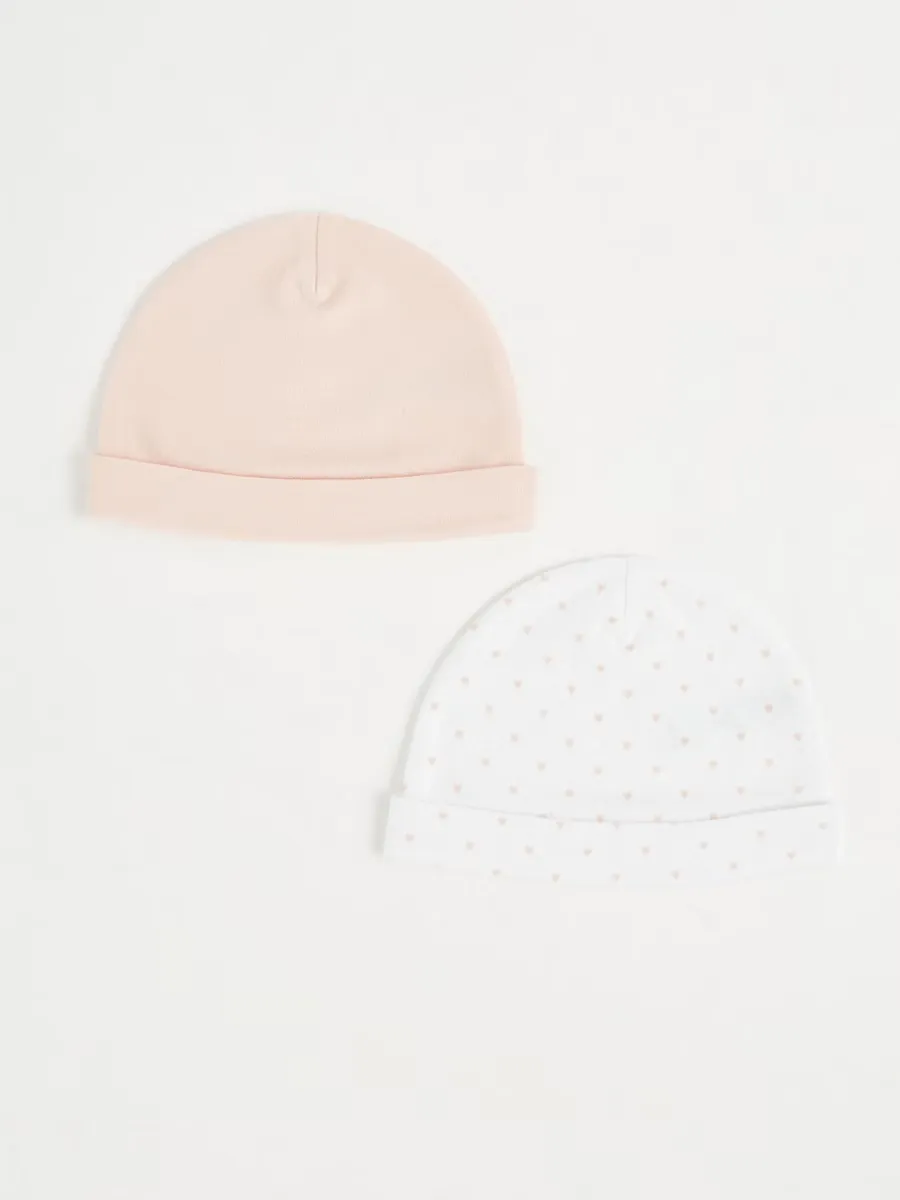 Pink Cotton Baby Newborn Hats 2 Pack