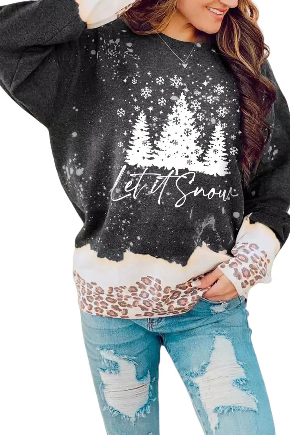 Snowy Graphic Leopard Bleached Sweatshirt