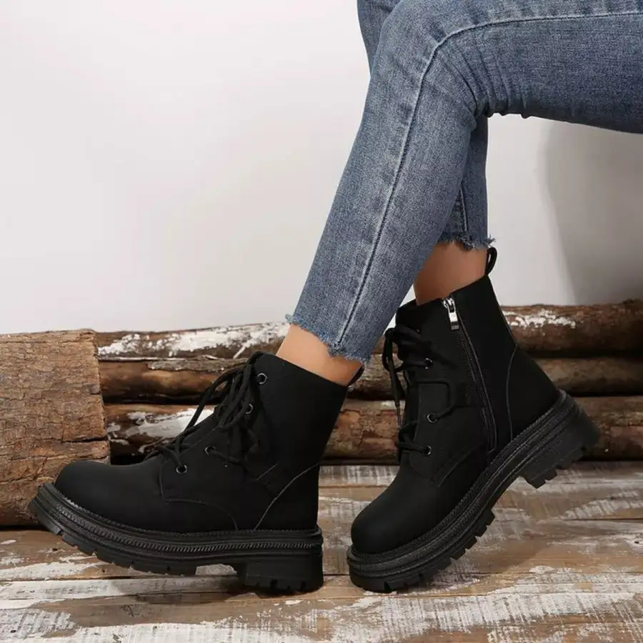 Round Toe Lace-Up Platform Boots