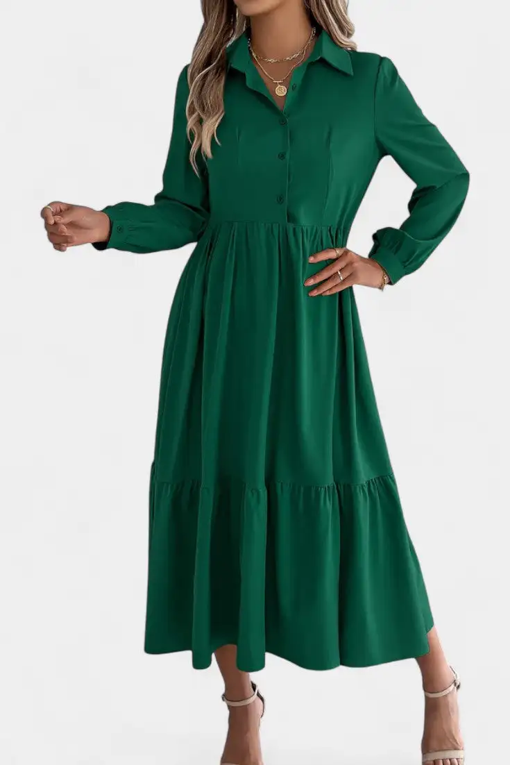 Shirt-Style Long-Sleeve Maxi Dress