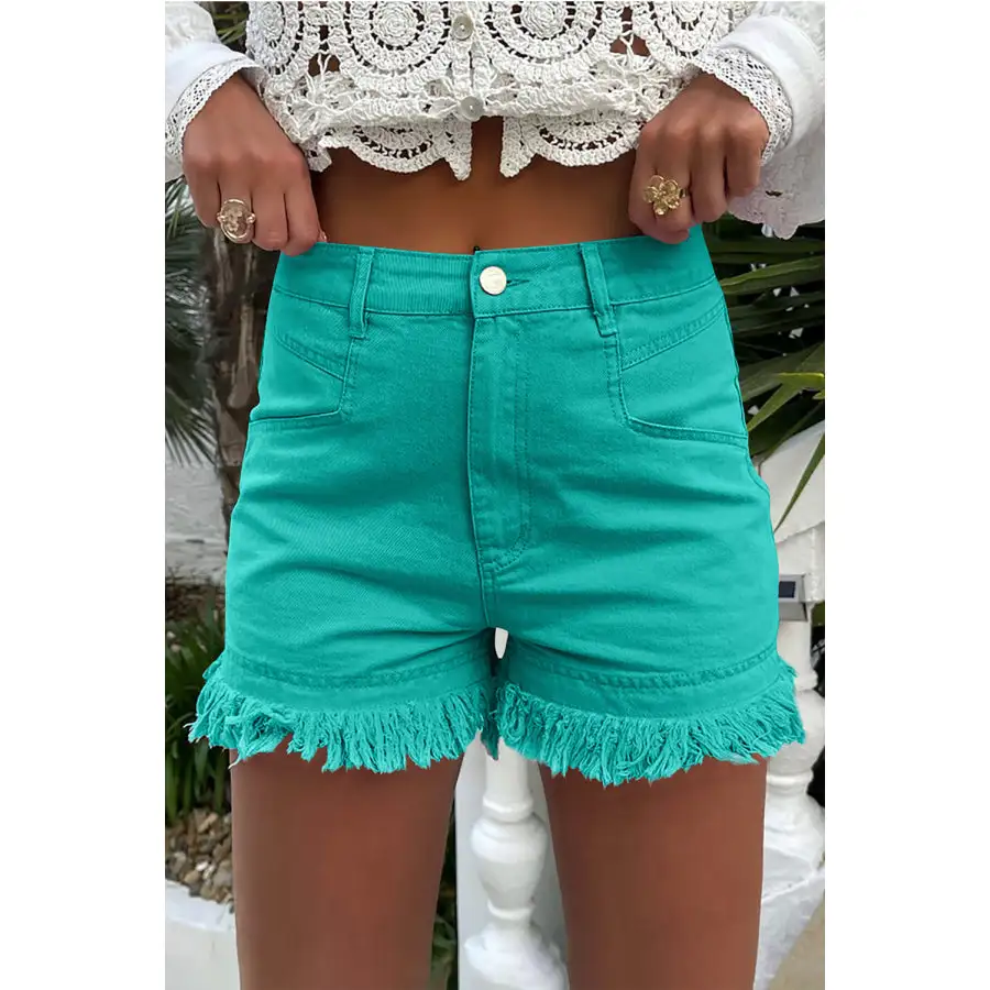 Refined Raw Hem High Waist Denim Shorts