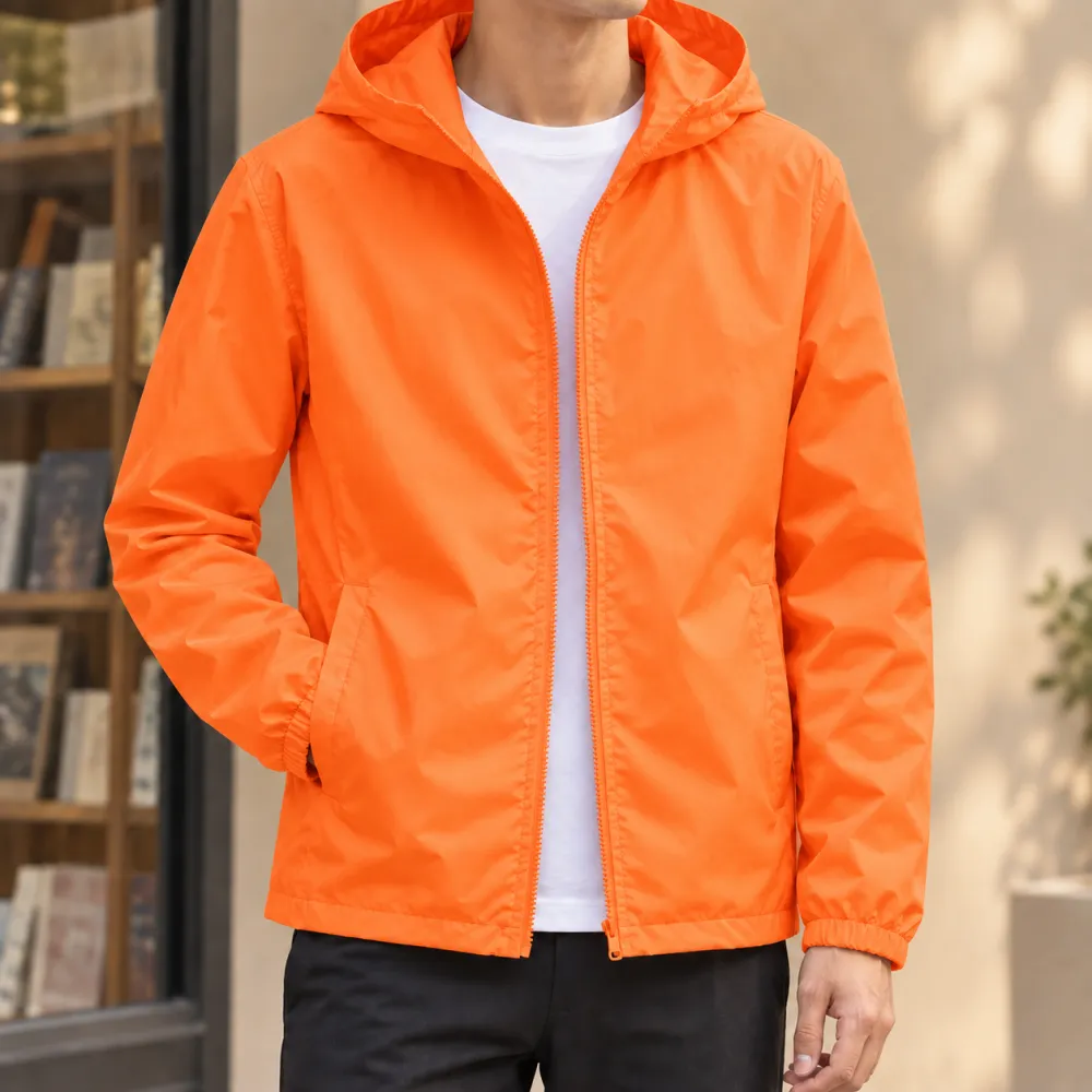 Hooded Woven Zip-Front Jacket