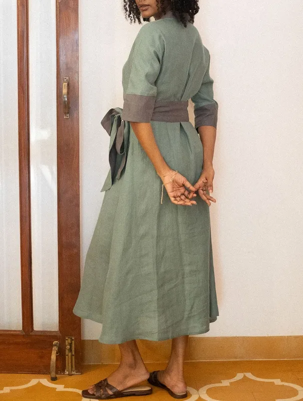 Sage Green Linen Flared Dress