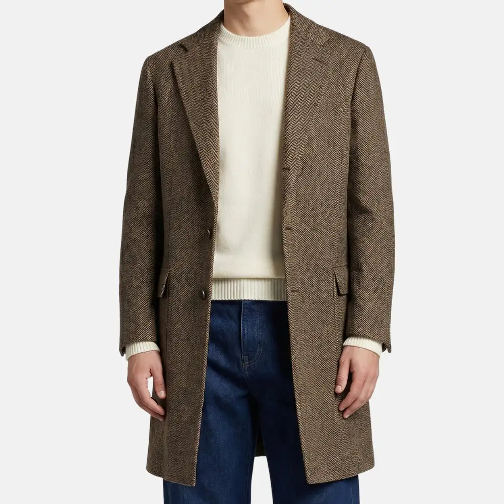 Herringbone Cashmere Wool Coat