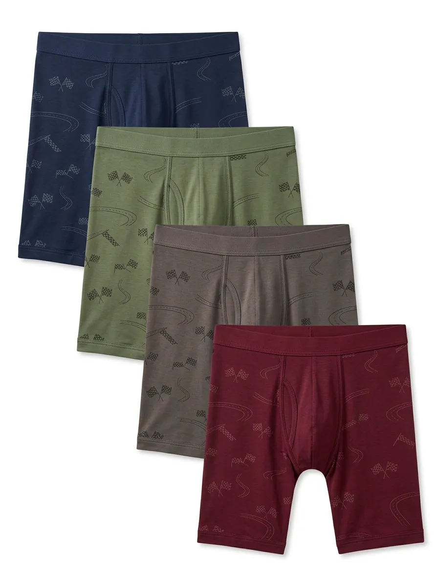 Men's 4-Pack Racing-Flag Contoured-Pouch Boxer Briefs
