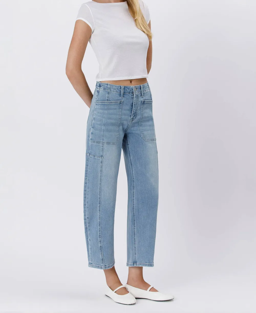 Women's Elastic-Waist Barrel Jeans