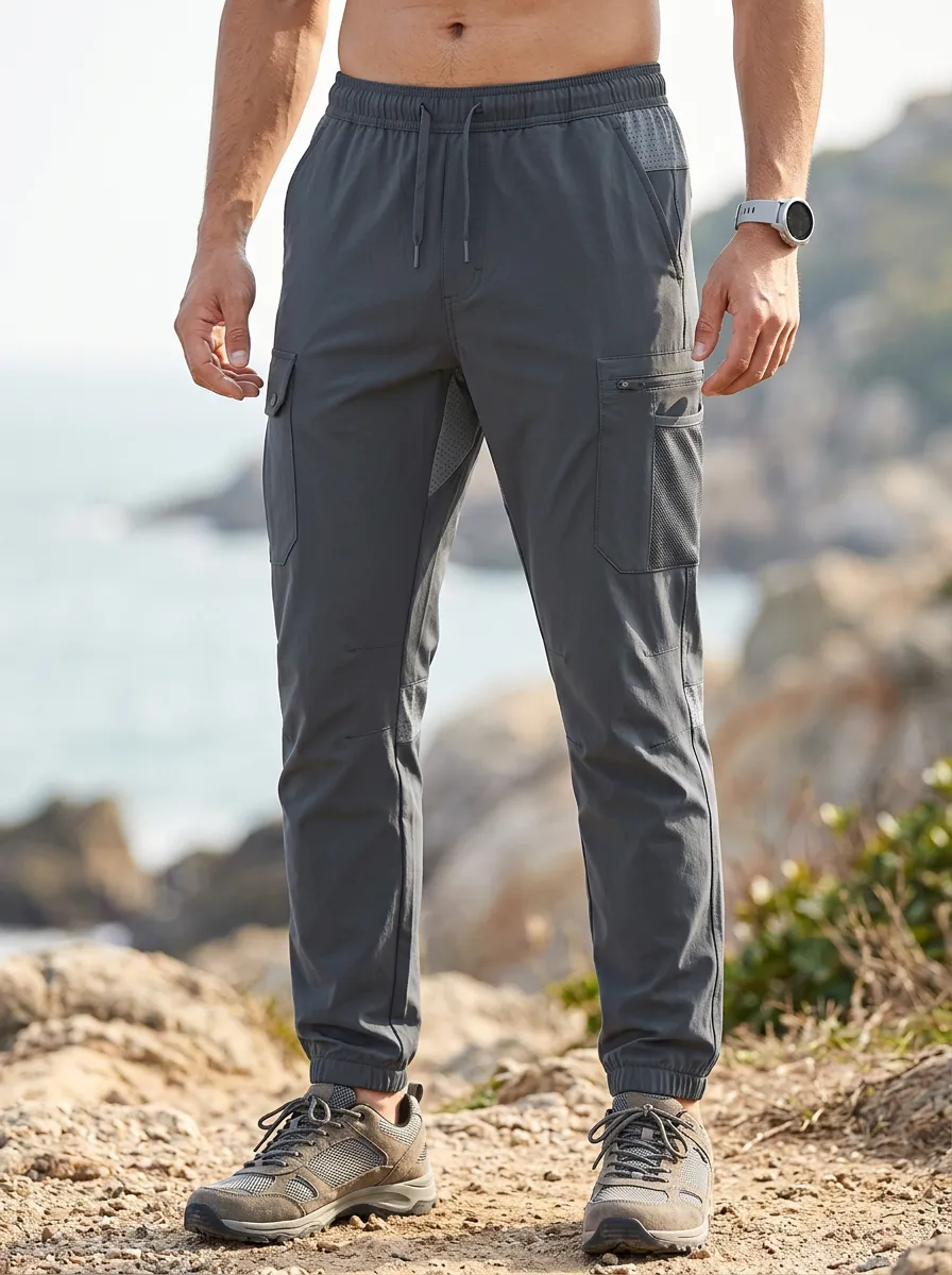 Men's Multi-Pocket Quick-Dry Flex-Knee Cargo Joggers
