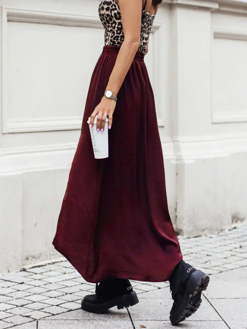 Open Elastic Waistband Skirt