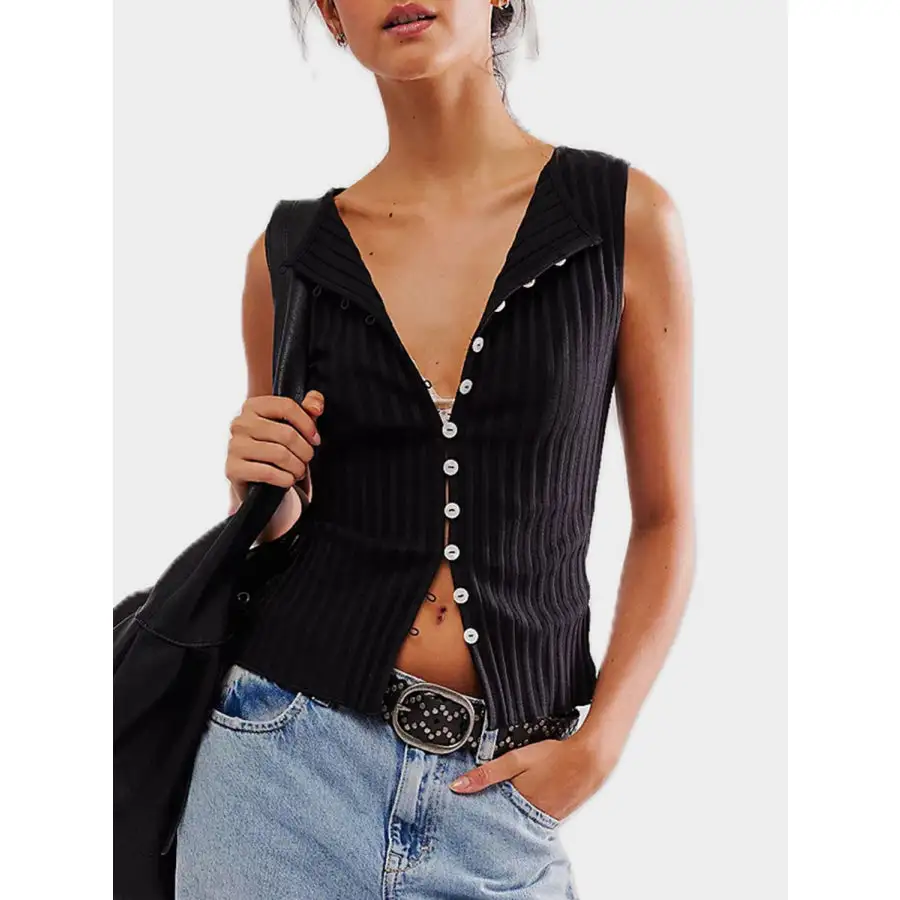 Button Down Round Neck Sweater Vest