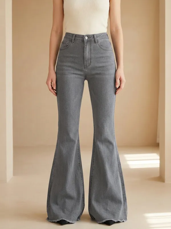 Raw Hem Contrast Stitch Flare Jeans