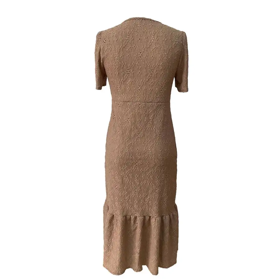 Eyelet Button Front V-Neck Midi Dress