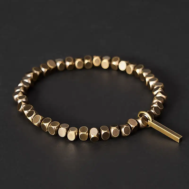 Small Square Shape Beads Brass Bracelet