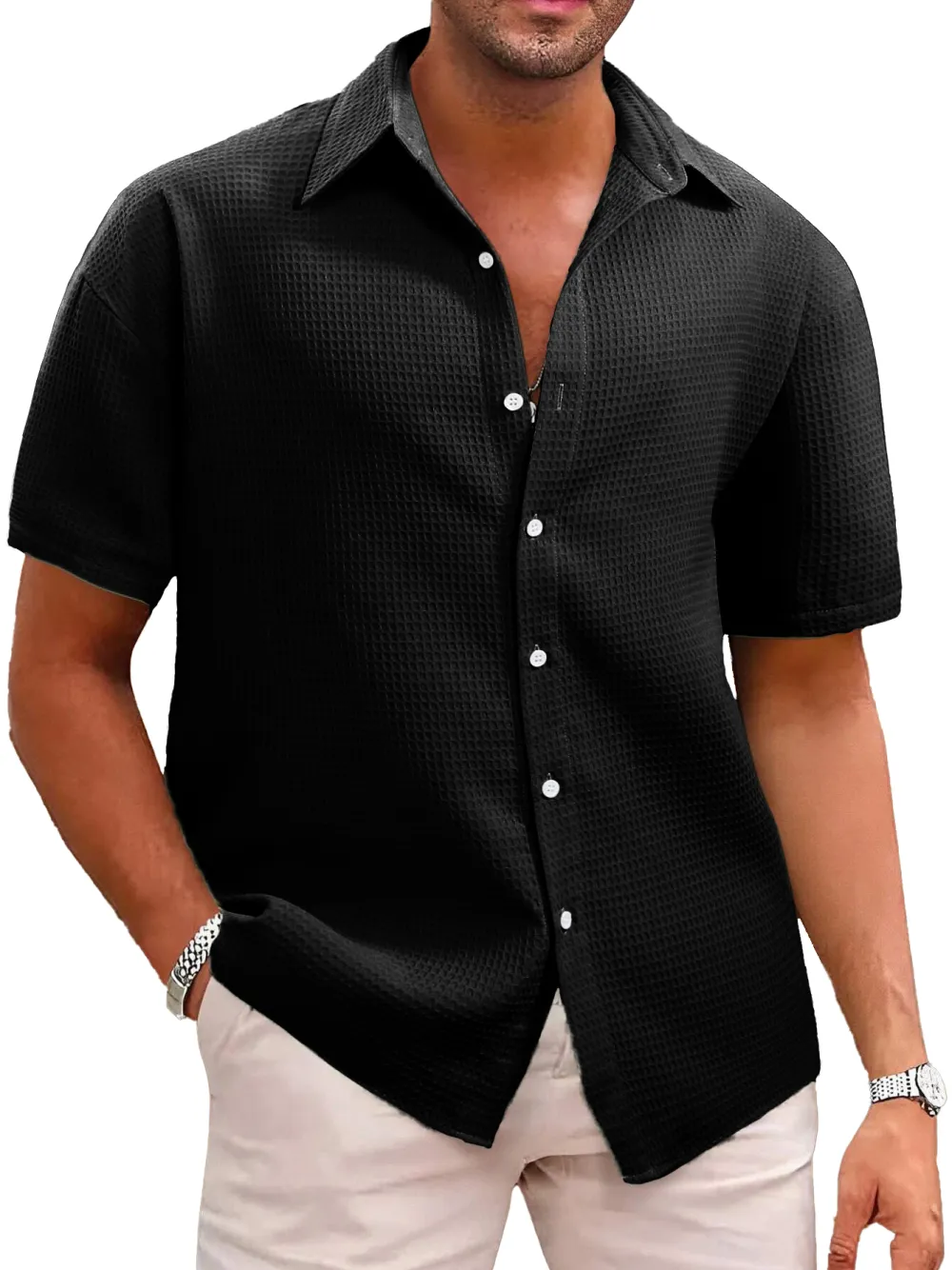 Everyday Textured Knit Camp Collar Shirt