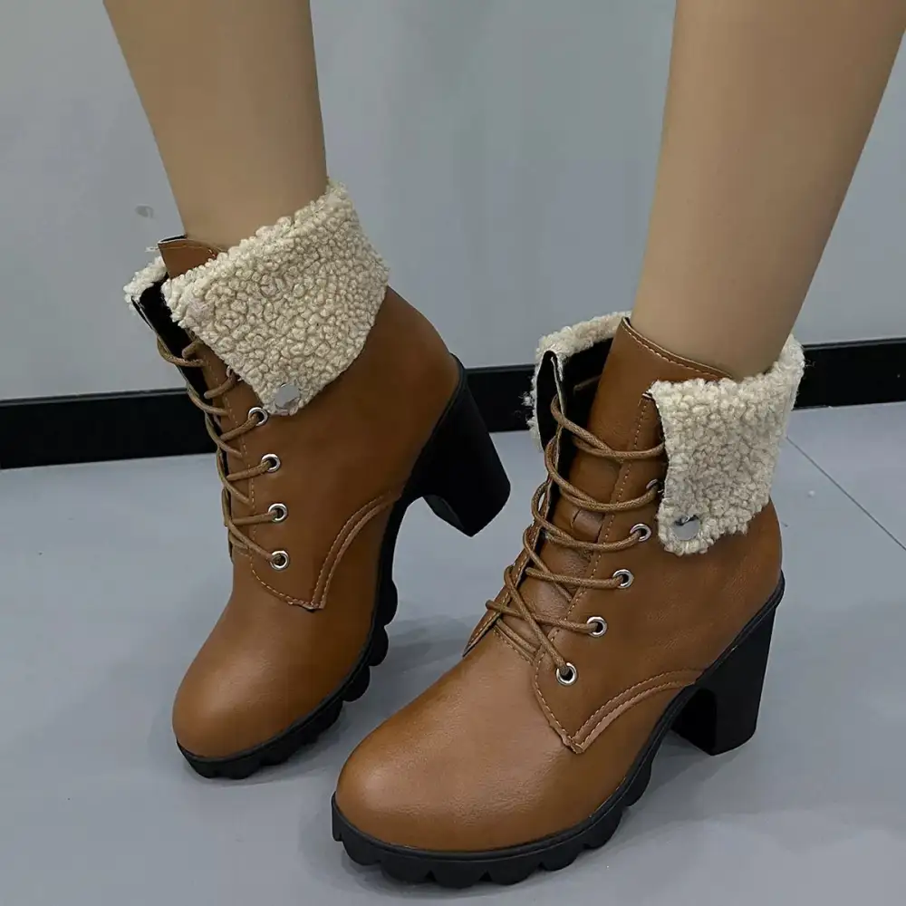 Refined Lace-Up Block Heel Boots