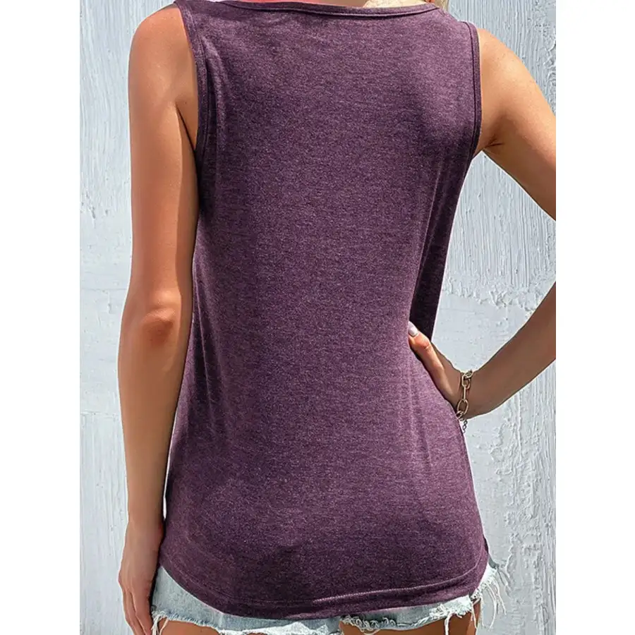 Full Size Decorative Button Round Neck Tank