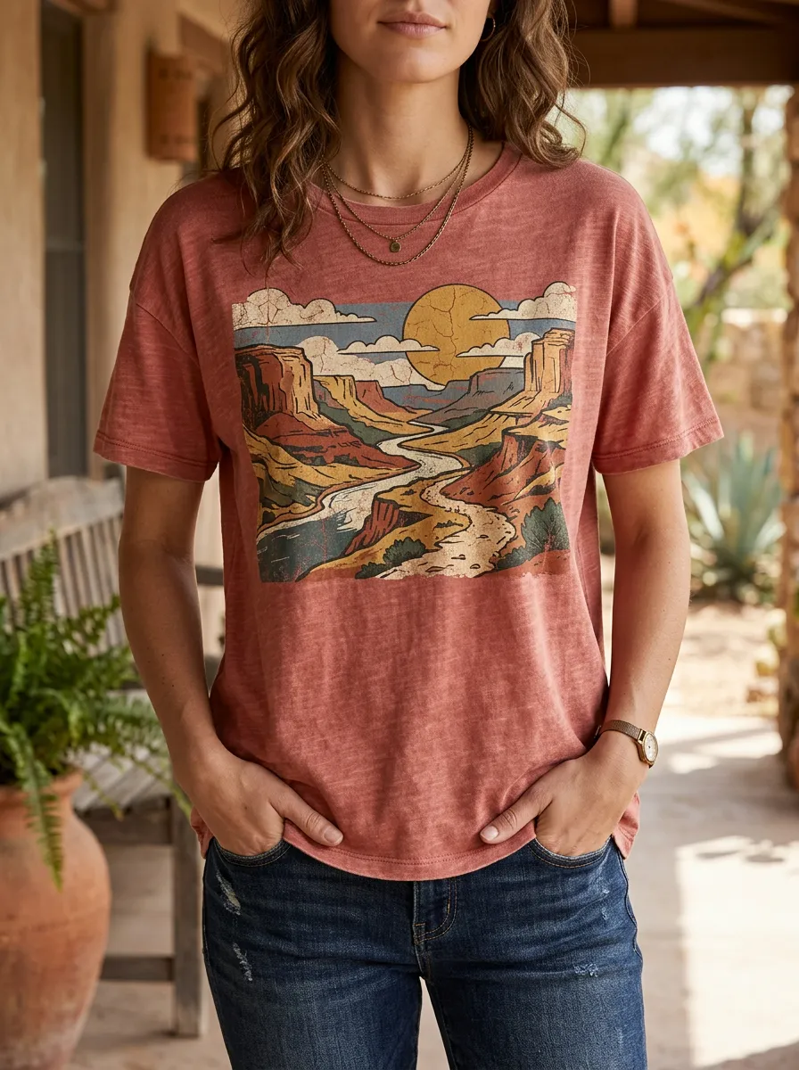 Women's Scenic Desert Landscape Nature Lover Crew Neck T-Shirt