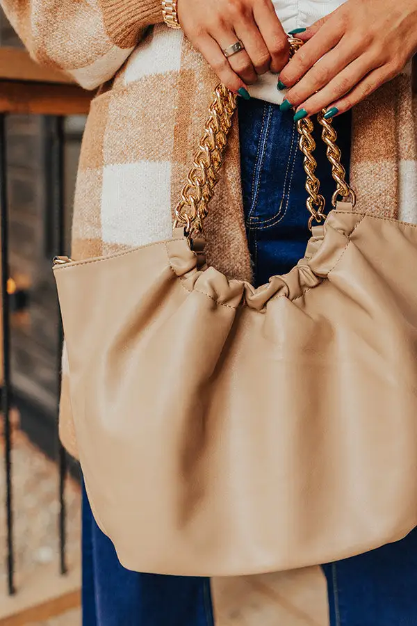 Beige Shoulder-Strap Faux Leather Tote Bag