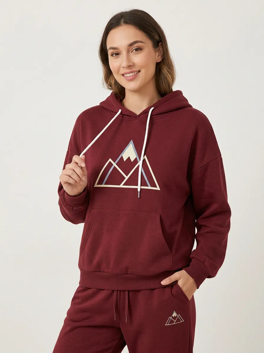 Women's Mountain Geometric Sage Green Hoodie & Jogger Set