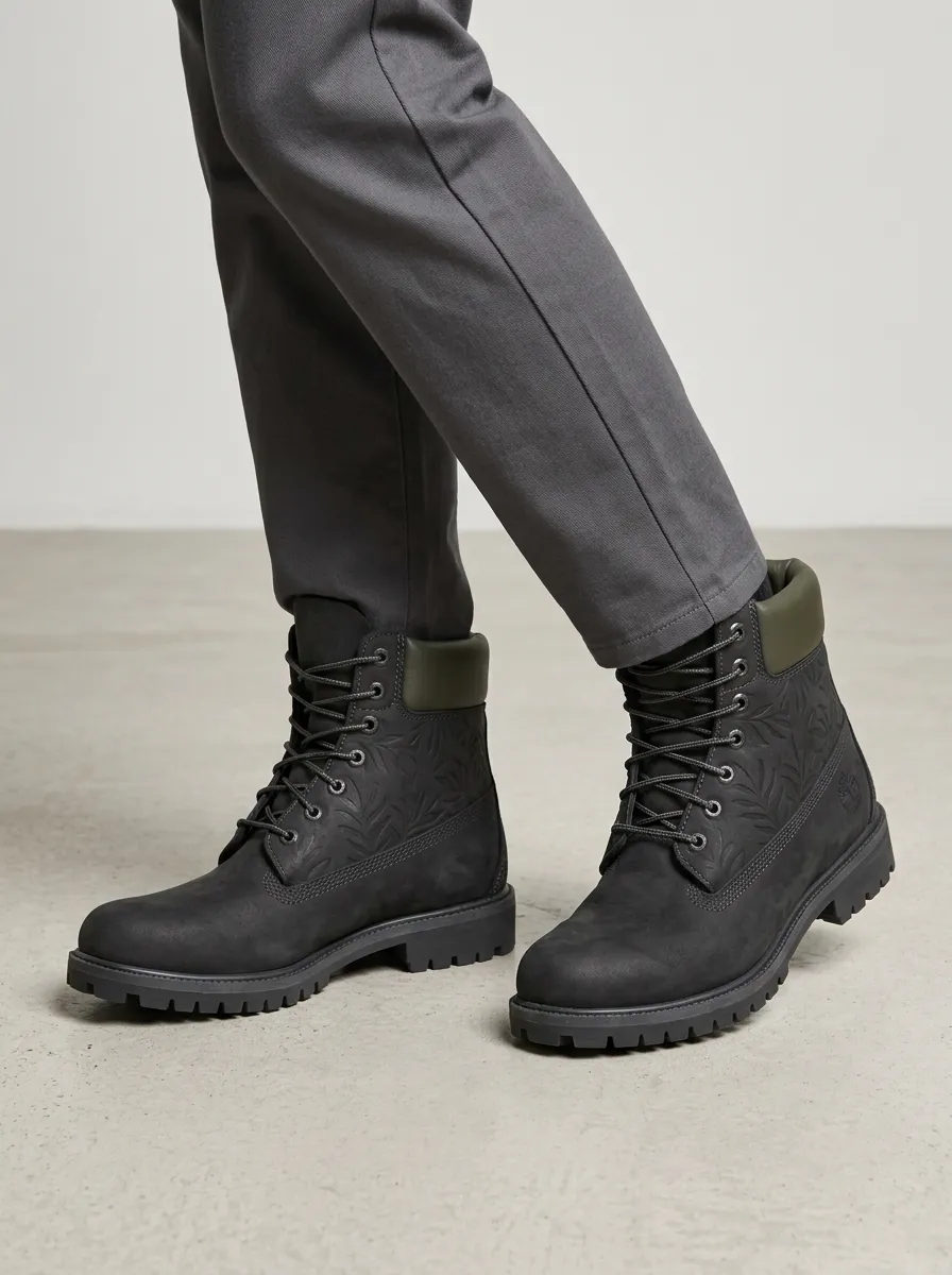 Unisex Nature Lover Leaf Pattern Embossed Print Work Boots