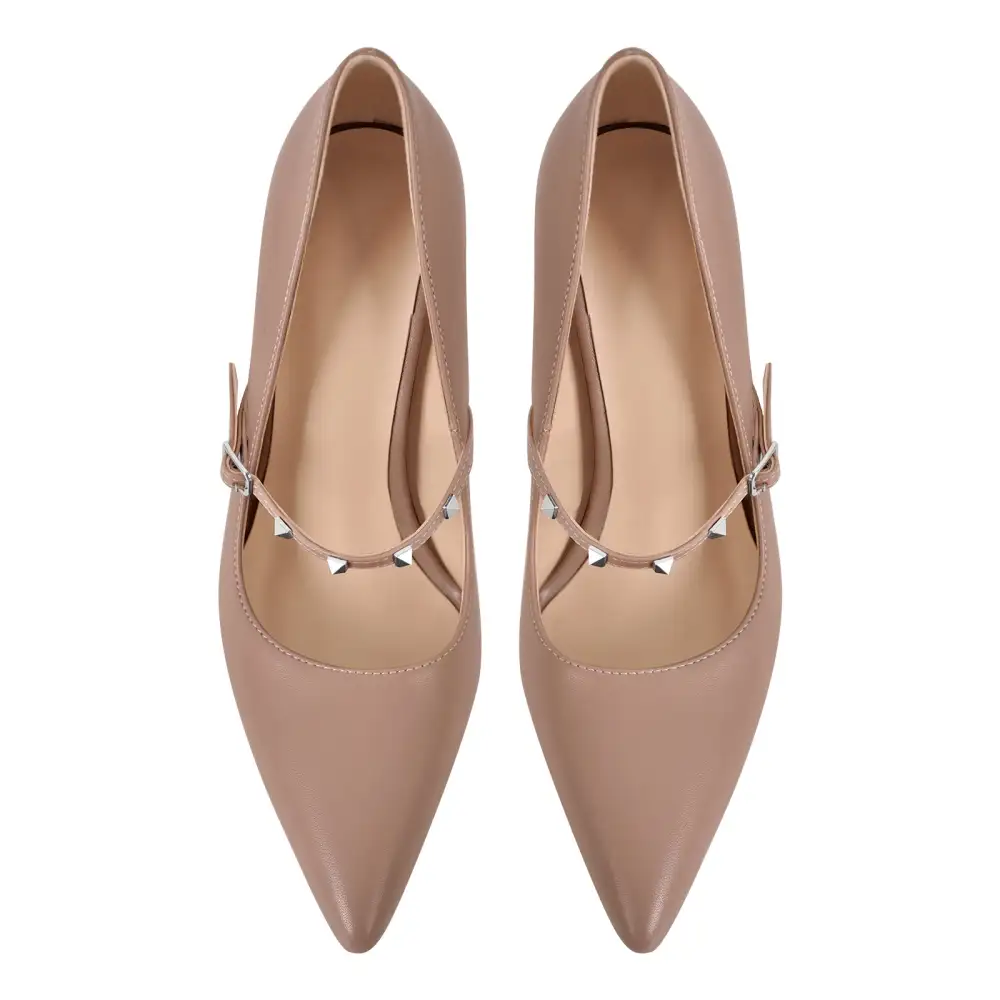 Rivet Pointed Toe Stiletto Buckle Strap Pumps