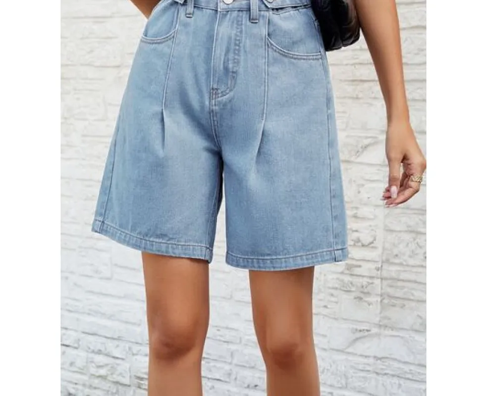 High-Waist Denim Shorts with Pockets