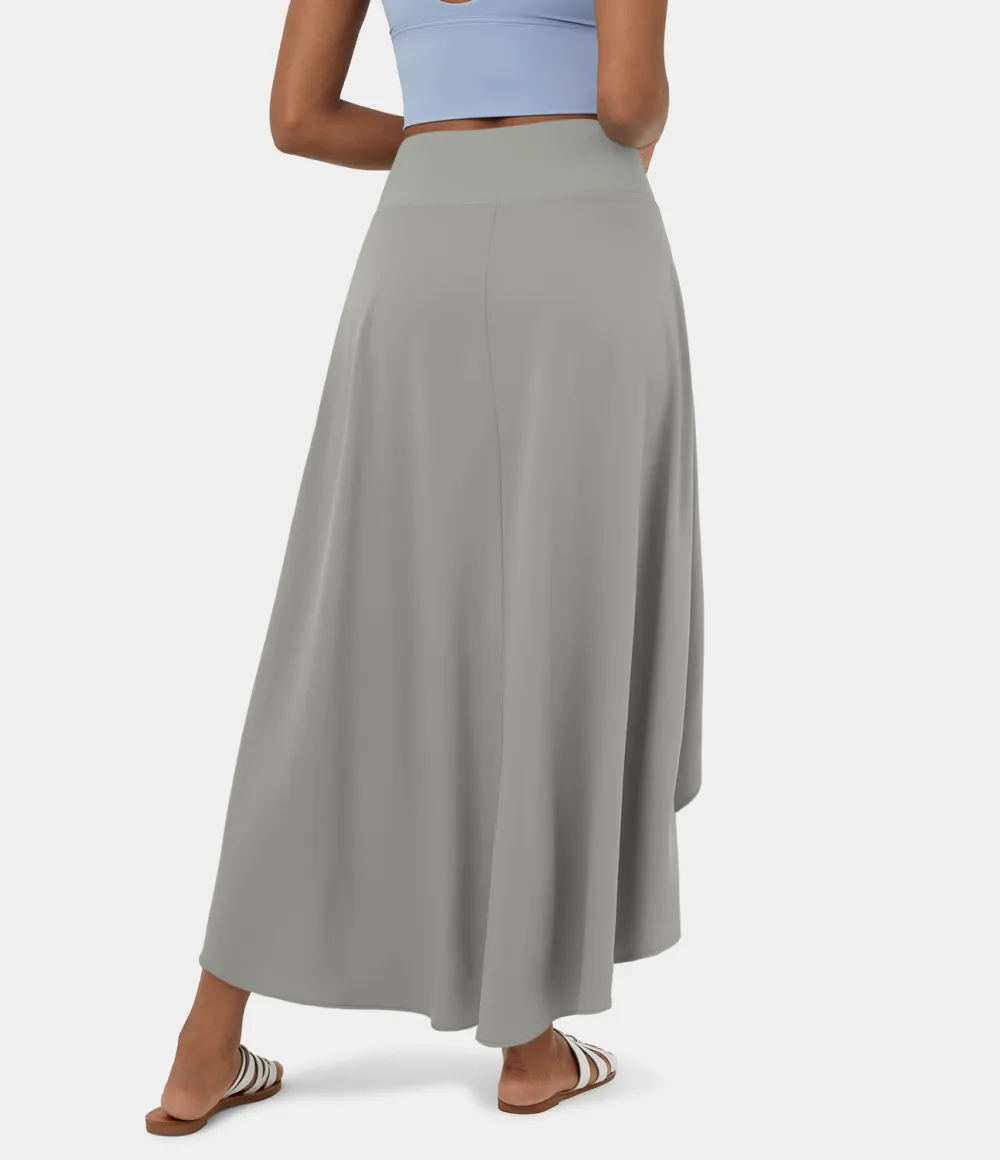 Breezeful High Waisted High Low Ruffle 2-in-1 Flowy Quick Dry Casual Regular Maxi Skirt