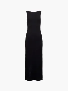 Stylish Textured Boat Neck Collarless Dress