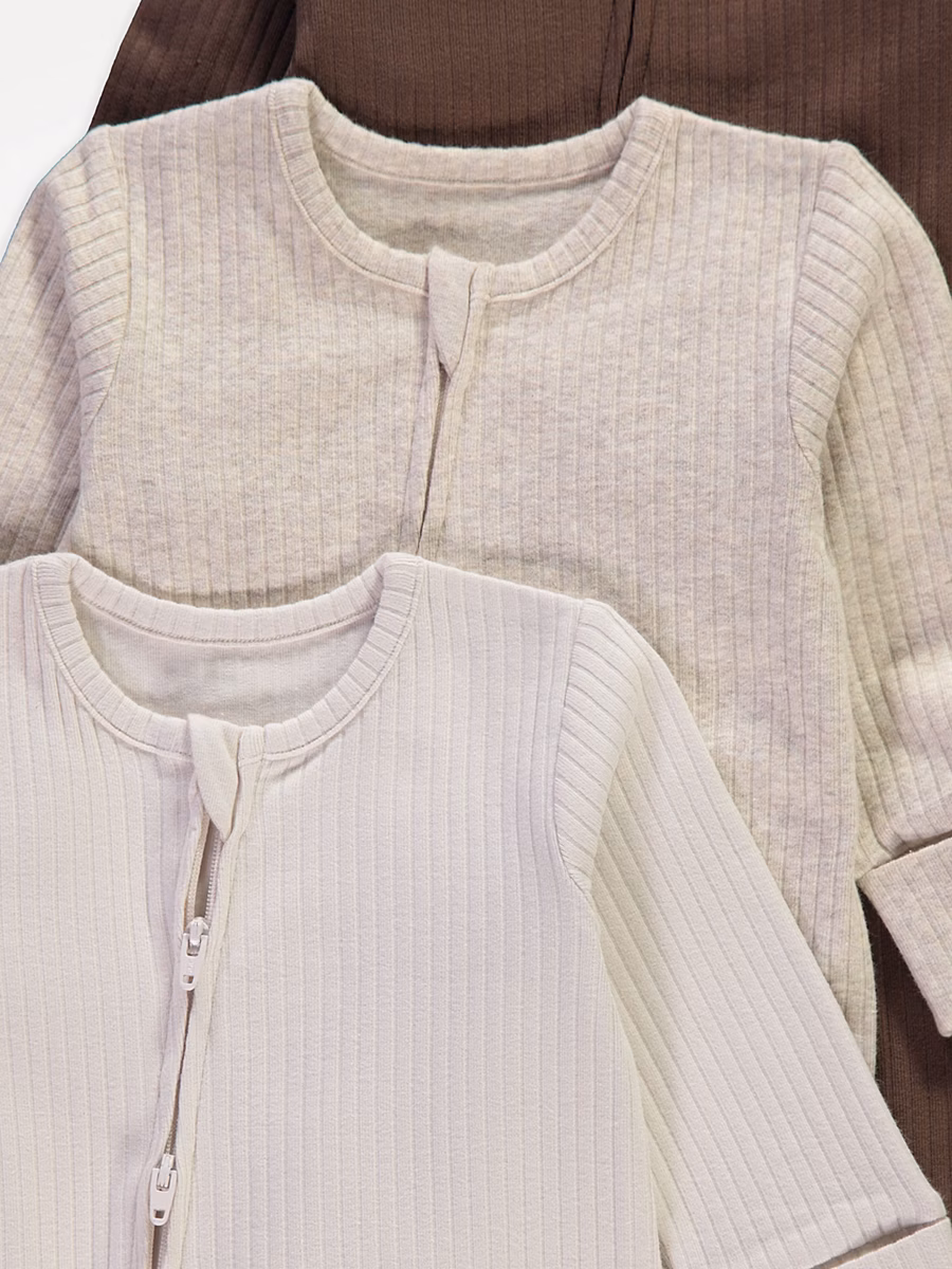 Neutral Ribbed Zip Fasten Sleepsuits 7 Pack detail 2