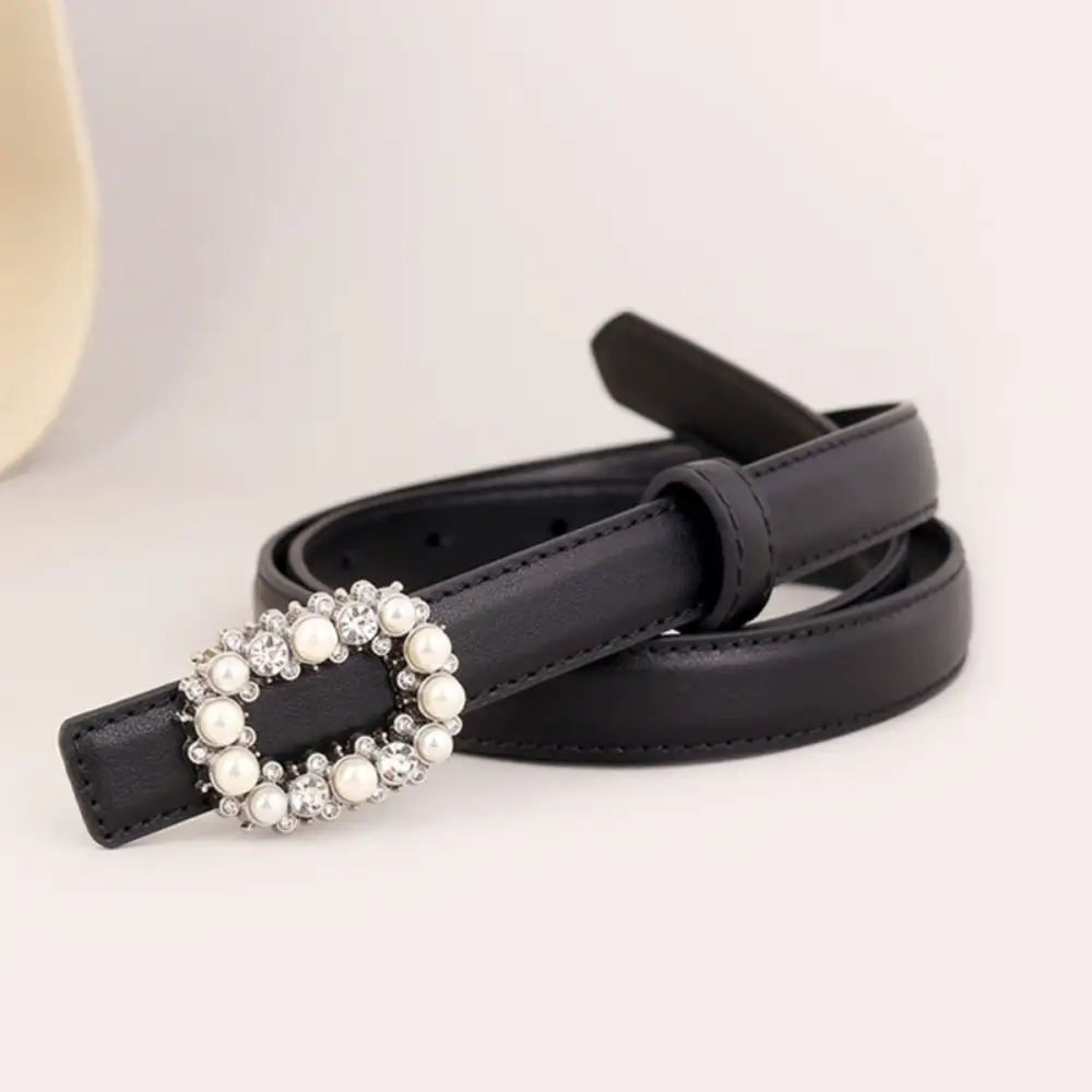 Pearl Buckle Leather Belt