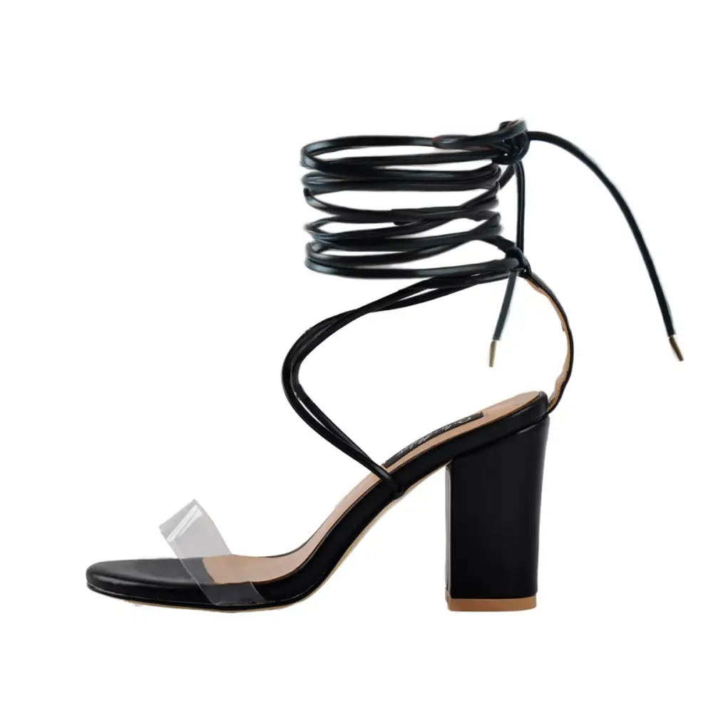 Chunky High Heel Lace Up Sandals