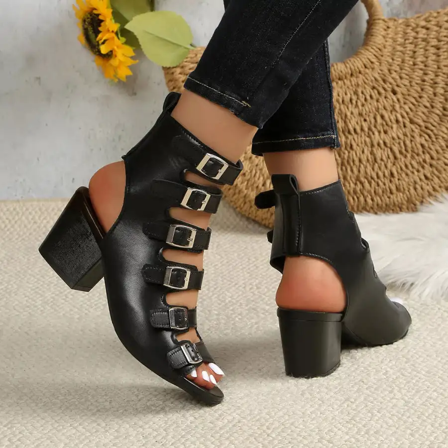 Casual Buckle Block Heels Sandals