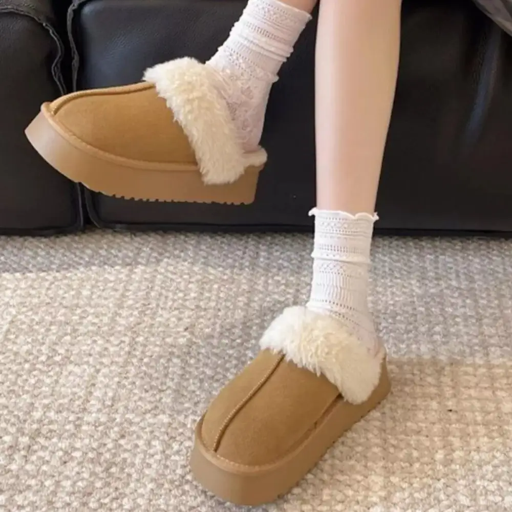 Textured Round Toe Platform Slippers