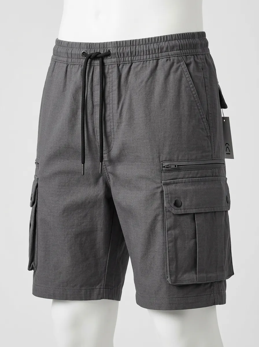 Tactical-Inspired Multi-Pocket Drawstring Cargo Shorts